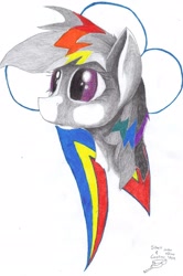 Size: 1984x2980 | Tagged: safe, artist:goina, rainbow dash, pegasus, pony, cutie mark, grayscale, monochrome, neo noir, partial color, pencil drawing, solo, traditional art