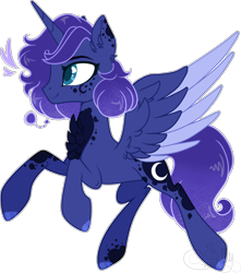 Size: 2337x2640 | Tagged: safe, artist:sh3llysh00, princess luna, alicorn, pony, alternate design, alternate hairstyle, chest fluff, female, heart, mare, simple background, solo, transparent background, two toned wings, white outline, wings