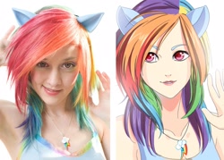 Size: 1256x900 | Tagged: artist needed, safe, artist:margony, rainbow dash, human, cosplay, eared humanization, humanized, irl, irl human, light skin, photo