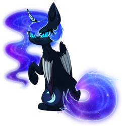 Size: 1420x1464 | Tagged: safe, artist:spirit-1, nightmare moon, princess luna, alicorn, pony, alternate design, big ears, curved horn, horn, simple background, solo, transparent background