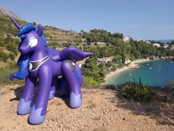 Size: 4000x3000 | Tagged: safe, artist:arniemkii, princess luna, alicorn, horse, pegasus, pony, unicorn, beach, bootleg, croatia, holiday, hongyi, inflatable, inflatable toy, inflation, irl, my little pony, nature, photo, summer, water