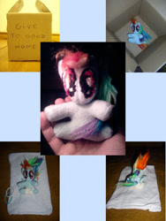 Size: 774x1032 | Tagged: dead source, safe, artist:tkc, rainbow dash, pegasus, pony, fanfic:my little dashie, cardboard box, plushie