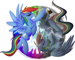 Size: 1500x1191 | Tagged: safe, artist:falleninthedark, part of a set, rainbow dash, pegasus, pony, discorded, duality, falling, grayscale, monochrome, rainbow ditch, simple background, sonic rainboom, split personality, stormcloud, transparent background