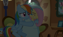 Size: 1568x925 | Tagged: safe, artist:zacatron94, fluttershy, rainbow dash, pegasus, pony, blanket, crying, scared, thunderstorm