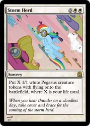 Size: 375x523 | Tagged: safe, edit, edited screencap, screencap, bulk biceps, dizzy twister, orange swirl, prism glider, rainbow dash, rainbow swoop, spectrum, warm front, pegasus, pony, hurricane fluttershy, card, female, herd, magic the gathering, male, mare, prism strider, stallion, trading card edit