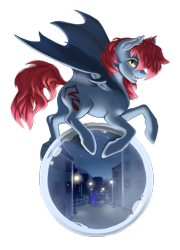 Size: 2287x3176 | Tagged: safe, artist:gonedreamer, princess luna, oc, oc:fickle dissonance, alicorn, bat pony, pony, bat pony oc