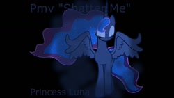 Size: 1280x720 | Tagged: artist needed, safe, princess luna, alicorn, pony, eyes closed, female, lindsey stirling, mare, music video, pmv, shatter me, solo, song reference, spread wings, thumbnail, wings