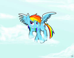 Size: 600x466 | Tagged: safe, artist:valiumangel, rainbow dash, pegasus, pony, cloud, cloudy, grin, smiling, solo