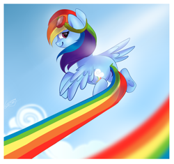 Size: 1024x962 | Tagged: safe, artist:fikakorv, rainbow dash, pegasus, pony, flying, goggles, solo, trail