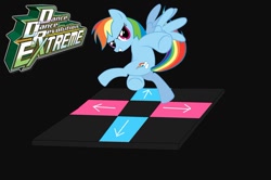 Size: 1024x681 | Tagged: safe, artist:alerkina2, artist:drewdini, rainbow dash, pegasus, pony, dance dance revolution, extreme, rhythm game, solo