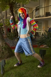 Size: 667x1000 | Tagged: safe, rainbow dash, human, belly button, cosplay, irl, irl human, midriff, photo, solo