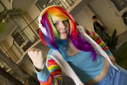 Size: 1000x667 | Tagged: safe, rainbow dash, human, belly button, cosplay, irl, irl human, midriff, photo, solo