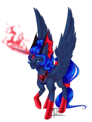 Size: 3632x4768 | Tagged: safe, artist:minelvi, princess luna, alicorn, pony, armor, evil luna, magic, simple background, solo, transparent background