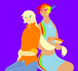 Size: 900x822 | Tagged: safe, artist:mewpika, derpibooru import, applejack, rainbow dash, appledash, female, humanized, lesbian, shipping