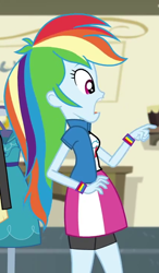 Size: 420x720 | Tagged: safe, derpibooru import, screencap, rainbow dash, equestria girls, friendship games, clothes, juxtaposition bait, shorts, skirt, solo