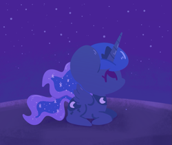 Size: 769x650 | Tagged: safe, artist:typhwosion, princess luna, alicorn, pony, chibi, cute, female, lunabetes, mare, night, ponyloaf, profile, prone, sky, solo, starry night, stars