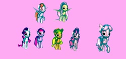 Size: 1996x944 | Tagged: safe, derpibooru import, applejack, fluttershy, pinkie pie, rainbow dash, rarity, twilight sparkle, twilight sparkle (alicorn), oc, oc:cotton candy, alicorn, earth pony, pegasus, pony, unicorn, 3d, mane six