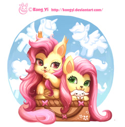 Size: 900x914 | Tagged: safe, artist:kongyi, derpibooru import, angel bunny, applejack, fluttershy, pinkie pie, rainbow dash, spike, twilight sparkle, twilight sparkle (alicorn), alicorn, bat pony, cat, pony, :3, basket, catified, flutterbat, self ponidox, species swap