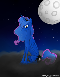 Size: 2066x2653 | Tagged: safe, artist:the-fox-experiment, princess luna, alicorn, pony, cloud, looking at you, night, sitting