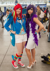 Size: 715x1024 | Tagged: safe, rainbow dash, rarity, human, cosplay, irl, irl human, photo