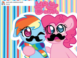 Size: 1280x960 | Tagged: safe, derpibooru import, pinkie pie, rainbow dash, earth pony, pegasus, pony, ask pinkie pie mustache, clothes, mousdash, moustache, scarf