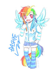 Size: 667x1000 | Tagged: safe, artist:charmyamber, artist:renezinha, rainbow dash, human, humanized, light skin, solo, tailed humanization, winged humanization