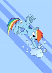 Size: 1984x2806 | Tagged: safe, artist:grendeleev, rainbow dash, pegasus, pony, cloud, punch, solo