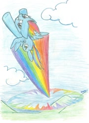 Size: 758x1055 | Tagged: safe, artist:banami-luv, rainbow dash, pegasus, pony, solo, sonic rainboom, traditional art