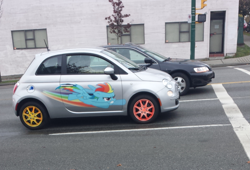 Size: 1075x731 | Tagged: safe, rainbow dash, pegasus, pony, building, car, female, fiat, fiat 500, irl, mare, photo, street