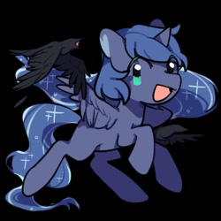 Size: 590x590 | Tagged: safe, artist:snowillusory, princess luna, alicorn, bird, pony, black background, female, filly, simple background