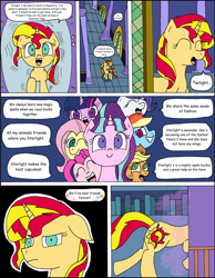 Size: 1024x1322 | Tagged: safe, artist:average-00, derpibooru import, applejack, fluttershy, pinkie pie, rainbow dash, rarity, starlight glimmer, sunset shimmer, twilight sparkle, twilight sparkle (alicorn), alicorn, pony, equestria girls, friendship games, rainbow rocks, the cutie re-mark, angry, comic, grammar error, happy, i'm out, magic mirror, mane six, mirror, portal, replaced, sad, the end, twilight's counterparts