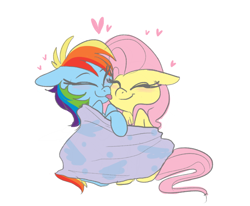 Size: 756x623 | Tagged: safe, artist:ponygoggles, derpibooru import, fluttershy, rainbow dash, pegasus, pony, blanket, cute, daaaaaaaaaaaw, dashabetes, eyes closed, female, flutterdash, heart, lesbian, licking, shipping, shyabetes, snuggling, tongue out