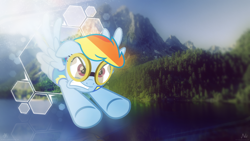 Size: 2560x1440 | Tagged: safe, artist:antylavx, artist:dj-applej-sound, artist:thunderelemental, derpibooru import, rainbow dash, pegasus, pony, collaboration, wallpaper, wonderbolt trainee uniform