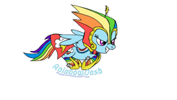 Size: 1080x611 | Tagged: safe, artist:ravenevert, rainbow dash, pegasus, pony, suited for success, clothes, dress, gala dress, solo