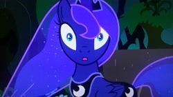 Size: 2560x1440 | Tagged: safe, screencap, princess luna, alicorn, pony, luna eclipsed, breaking the fourth wall, faic, looking at you, picture of a screen, shrunken pupils, solo