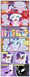 Size: 612x1556 | Tagged: safe, artist:newbiespud, edit, edited screencap, screencap, applejack, fluttershy, pinkie pie, princess luna, rainbow dash, rarity, twilight sparkle, unicorn twilight, alicorn, earth pony, pegasus, pony, unicorn, comic:friendship is dragons, luna eclipsed, bed, chariot, cloak, clothes, comic, dialogue, flying, freckles, glasses, glowing eyes, grin, hat, looking up, mane six, mirror, on back, reflection, sad, screencap comic, smiling, thinking