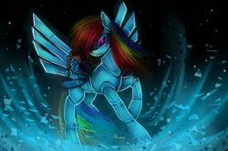 Size: 600x398 | Tagged: safe, artist:liliumena, derpibooru import, rainbow dash, pegasus, pony, robot, crossover, five nights at freddy's, foxy, foxy dash, rainbot dash, solo