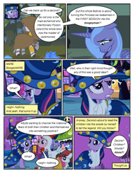 Size: 612x792 | Tagged: safe, artist:newbiespud, edit, edited screencap, screencap, pinkie pie, pipsqueak, princess luna, twilight sparkle, unicorn twilight, zecora, alicorn, pony, unicorn, zebra, comic:friendship is dragons, luna eclipsed, animal costume, bracelet, chicken pie, chicken suit, cloak, clothes, colt, comic, costume, dialogue, fake beard, female, hat, jewelry, looking back, male, mare, neck rings, quadrupedal, raised hoof, s1 luna, sad, screencap comic, star swirl the bearded costume, wizard hat