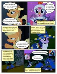 Size: 612x792 | Tagged: safe, artist:newbiespud, edit, edited screencap, screencap, applejack, nightmare moon, pinkie pie, princess luna, rainbow dash, twilight sparkle, unicorn twilight, alicorn, earth pony, pegasus, pony, unicorn, comic:friendship is dragons, luna eclipsed, animal costume, bowl, candy, chicken pie, chicken suit, clothes, comic, costume, dialogue, ethereal mane, fake beard, female, food, freckles, frown, goggles, grin, hat, hoof shoes, mare, prone, raised hoof, rearing, sad, screencap comic, shadowbolt dash, shadowbolts, shadowbolts costume, smiling, star swirl the bearded costume, starry mane, statue, wizard hat
