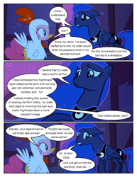 Size: 612x792 | Tagged: safe, artist:newbiespud, edit, edited screencap, screencap, pinkie pie, princess luna, alicorn, earth pony, pony, comic:friendship is dragons, luna eclipsed, animal costume, chicken pie, chicken suit, clothes, comic, costume, dialogue, ethereal mane, female, mare, night, screencap comic, starry mane, stars