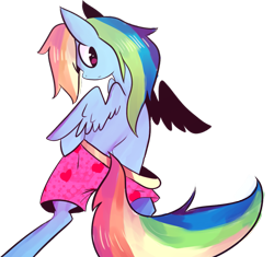 Size: 1265x1190 | Tagged: safe, artist:spanish-scoot, rainbow dash, pegasus, pony, bipedal, boxers, clothes, female, heart, heart print underwear, mare, pink underwear, simple background, solo, transparent background, underwear