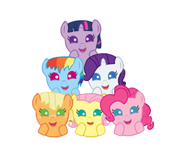 Size: 1080x900 | Tagged: safe, artist:doctorxfizzle, derpibooru import, applejack, fluttershy, pinkie pie, rainbow dash, rarity, twilight sparkle, earth pony, pegasus, pony, unicorn, baby, cute, dashabetes, diapinkes, female, jackabetes, looking at you, mane six, peekaboo pony pals, raribetes, shyabetes, twiabetes