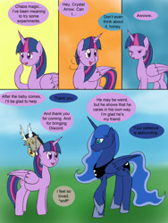 Size: 1000x1333 | Tagged: safe, artist:emilou1985, discord, princess luna, twilight sparkle, twilight sparkle (alicorn), alicorn, pony, comic:signs