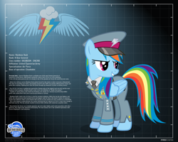 Size: 2560x2048 | Tagged: safe, artist:a4r91n, rainbow dash, pegasus, pony, command and conquer, command and conquer: generals, crossover, emblem, generals, military uniform, profile info, solo, zero hour