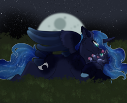 Size: 2100x1700 | Tagged: safe, artist:mintbubbie, princess luna, oc, oc:moonlight constellation, alicorn, pony, baby, baby pony, night, prone