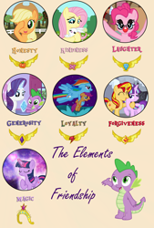 Size: 1784x2633 | Tagged: safe, artist:majkashinoda626, derpibooru import, applejack, fluttershy, pinkie pie, rainbow dash, rarity, scootaloo, spike, starlight glimmer, sunset shimmer, twilight sparkle, twilight sparkle (alicorn), alicorn, dragon, earth pony, pegasus, pony, unicorn, element of empathy, element of forgiveness, elements of harmony, empathy, female, forgiveness, generosity, hilarious in hindsight, honesty, kindness, laughing, loyalty, magic, mane seven, mane six, mare, seventh element, the elements of friendship