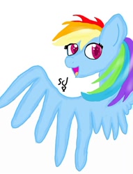 Size: 526x689 | Tagged: safe, artist:bluedrawn, derpibooru import, rainbow dash, pegasus, pony, blue coat, female, mare, multicolored mane, simple background, solo, white background, wings