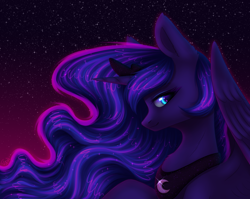 Size: 1788x1423 | Tagged: safe, artist:avrameow, princess luna, alicorn, pony, crown, eyeshadow, female, jewelry, looking at you, makeup, mare, peytral, regalia, smiling, solo, starry night