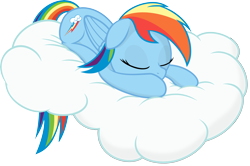 Size: 6000x3986 | Tagged: safe, artist:slb94, artist:soveno, derpibooru import, rainbow dash, pegasus, pony, cloud, simple background, sleeping, solo, transparent background, vector