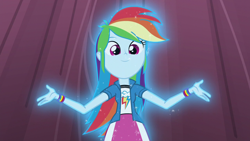 Size: 1280x720 | Tagged: safe, derpibooru import, screencap, rainbow dash, equestria girls, friendship games, glow, solo, sparkles